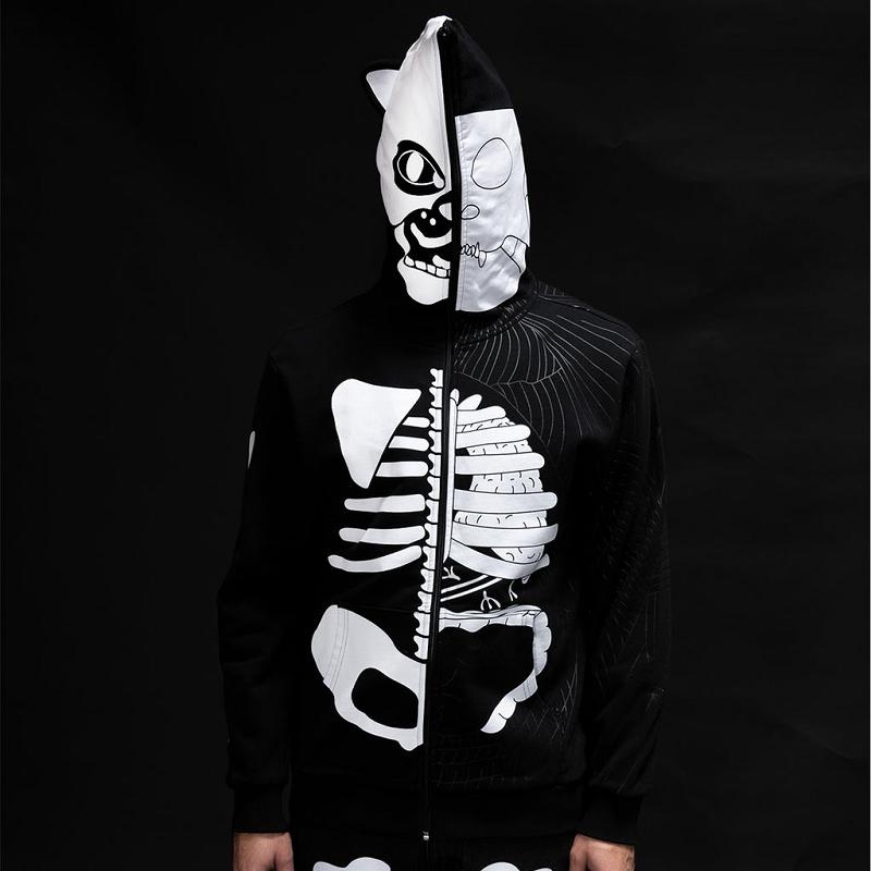 Black / White Ripndip Skelly Anatomy Full Zip Hoodie | USATV2477