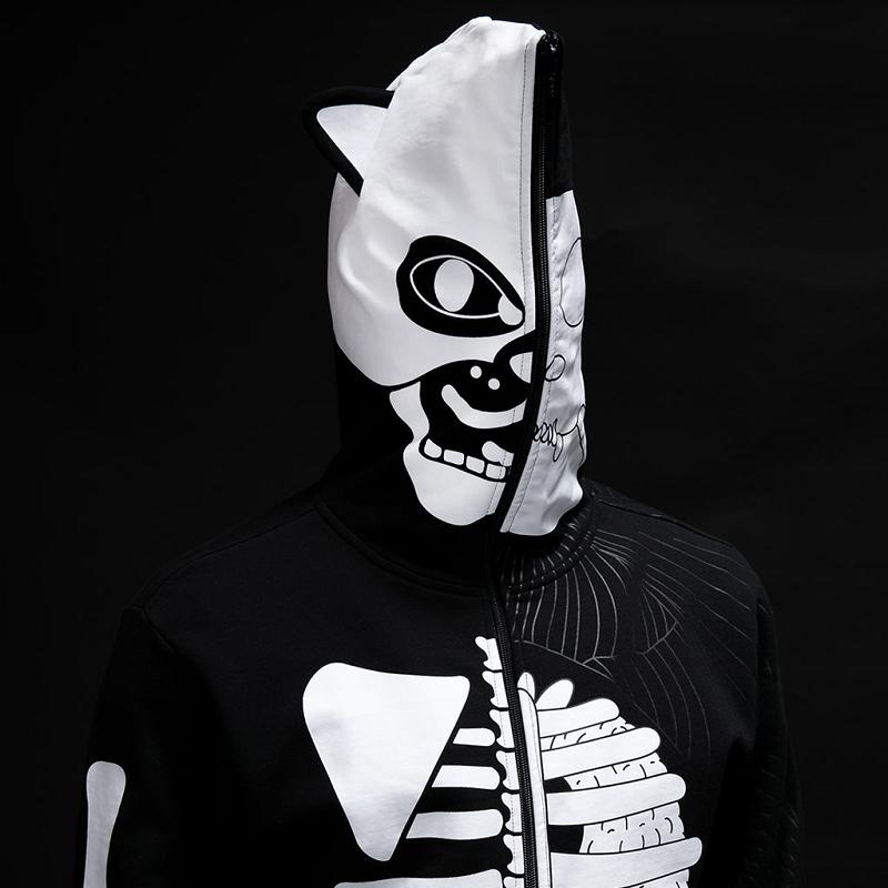 Black / White Ripndip Skelly Anatomy Full Zip Hoodie | USATV2477