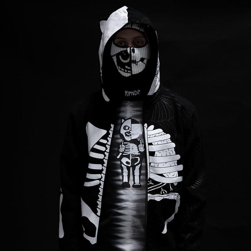 Black / White Ripndip Skelly Anatomy Full Zip Hoodie | USATV2477