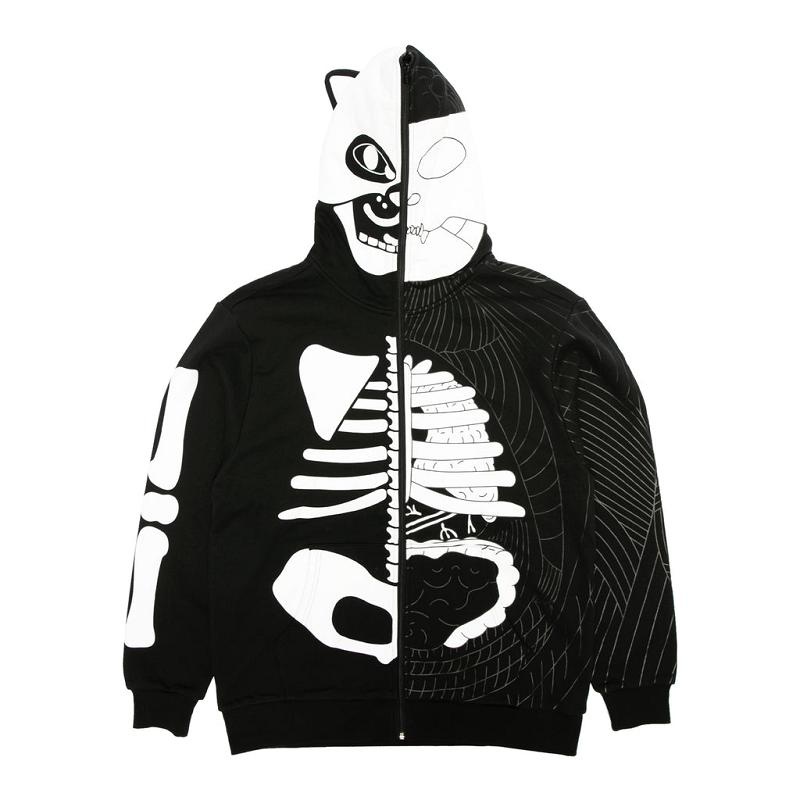 Black / White Ripndip Skelly Anatomy Full Zip Hoodie | USATV2477