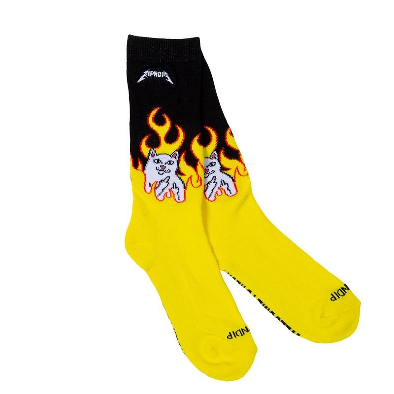 Black / Yellow Ripndip Welcome To Heck Socks | USARW2322