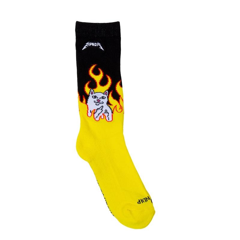 Black / Yellow Ripndip Welcome To Heck Socks | USARW2322