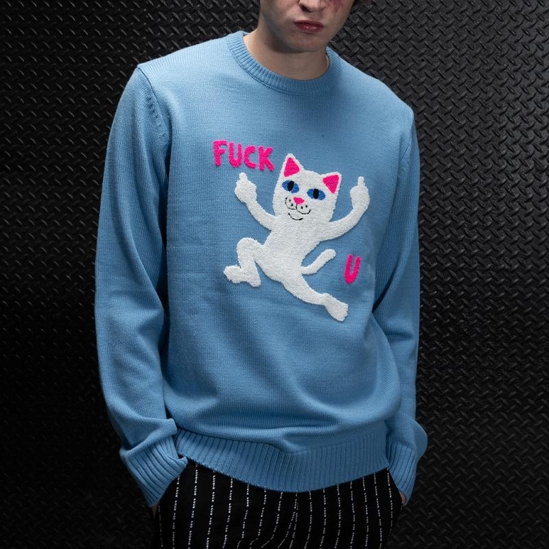 Blue Ripndip F U Knit Sweaters | USAMA2870