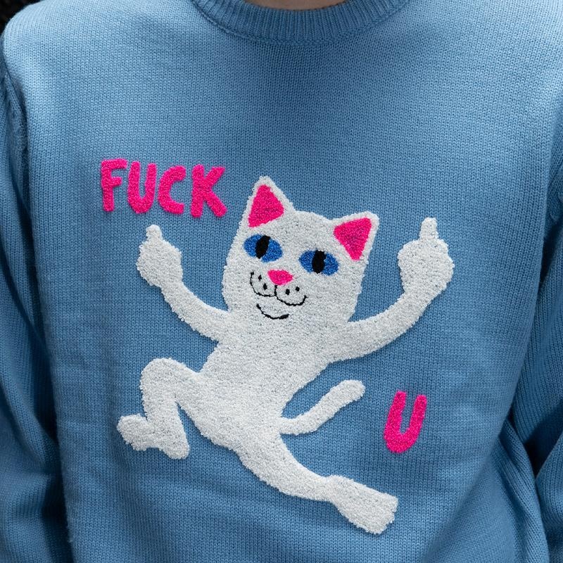 Blue Ripndip F U Knit Sweaters | USAMA2870