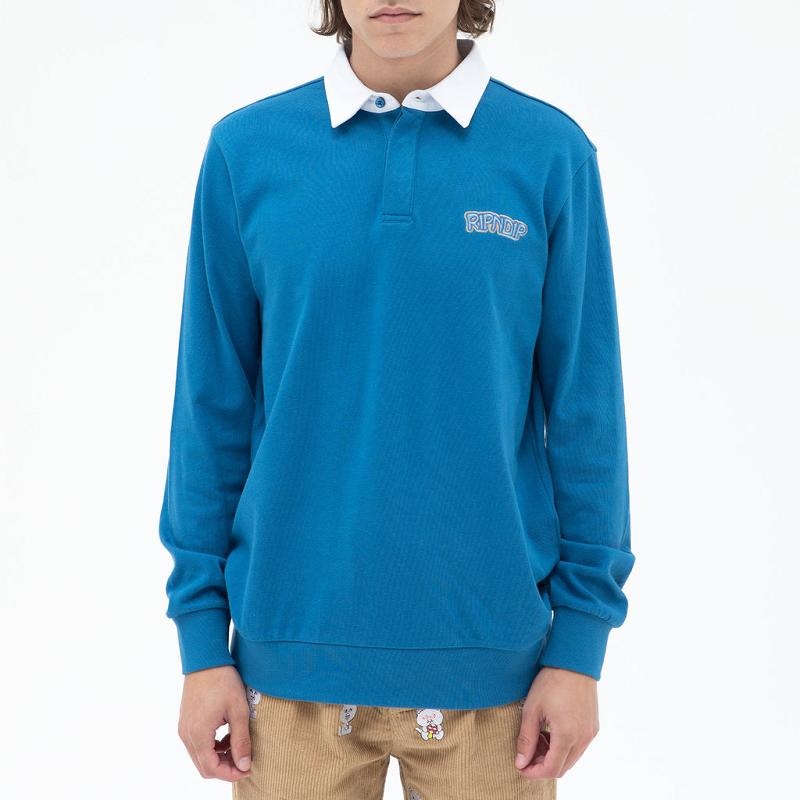 Blue Ripndip Intertwined Long Sleeve Rugby Sweaters | USAMA2852