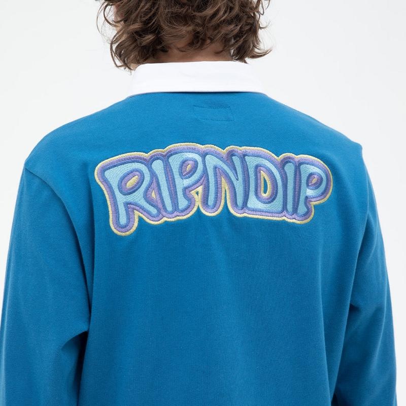 Blue Ripndip Intertwined Long Sleeve Rugby Sweaters | USAMA2852