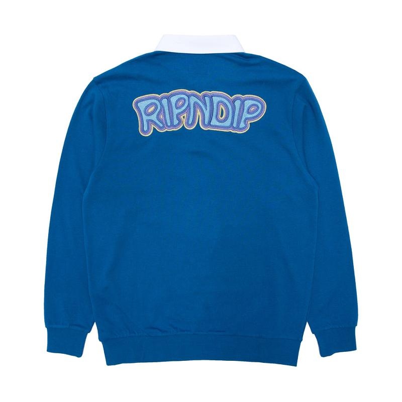 Blue Ripndip Intertwined Long Sleeve Rugby Sweaters | USAMA2852