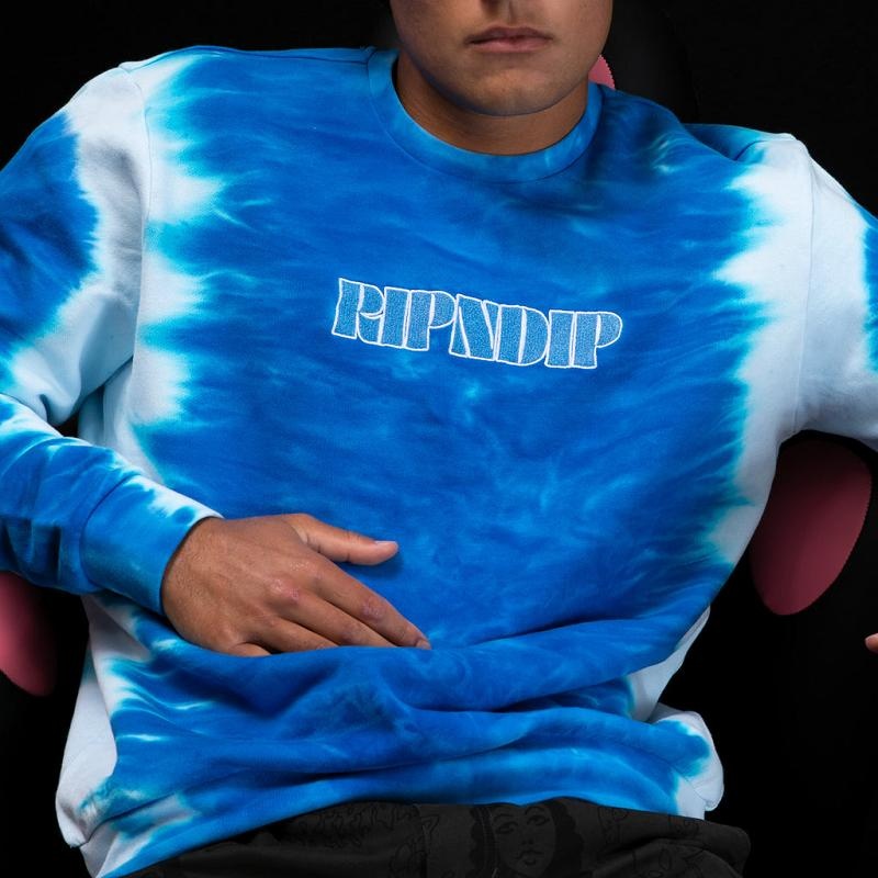 Blue Stripes Ripndip Wilshire Embroidered Crewneck Hoodie | USAZG2436