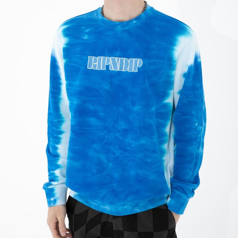 Blue Stripes Ripndip Wilshire Embroidered Crewneck Hoodie | USAZG2436