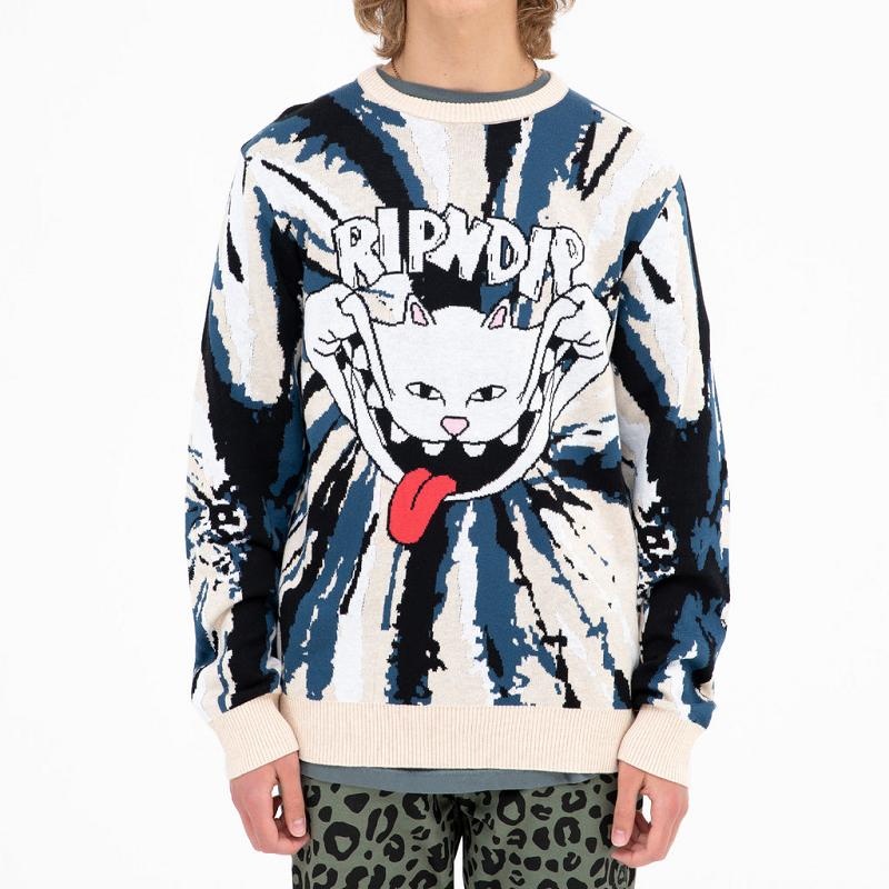 Cream / Navy Ripndip Big Smile Knit Sweaters | USASO2858