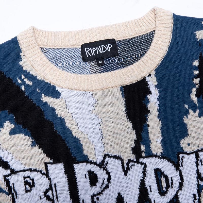 Cream / Navy Ripndip Big Smile Knit Sweaters | USASO2858