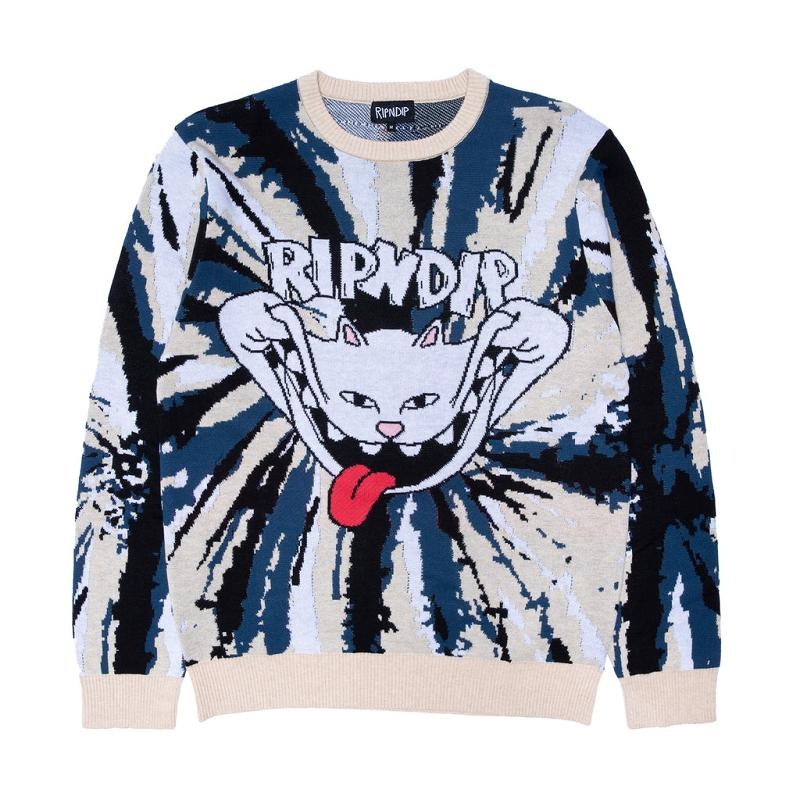 Cream / Navy Ripndip Big Smile Knit Sweaters | USASO2858