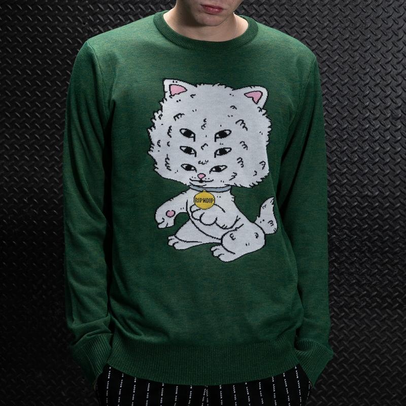 Deep Green Ripndip Big Head Knit Sweaters | USAWY2868