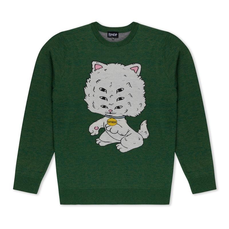 Deep Green Ripndip Big Head Knit Sweaters | USAWY2868