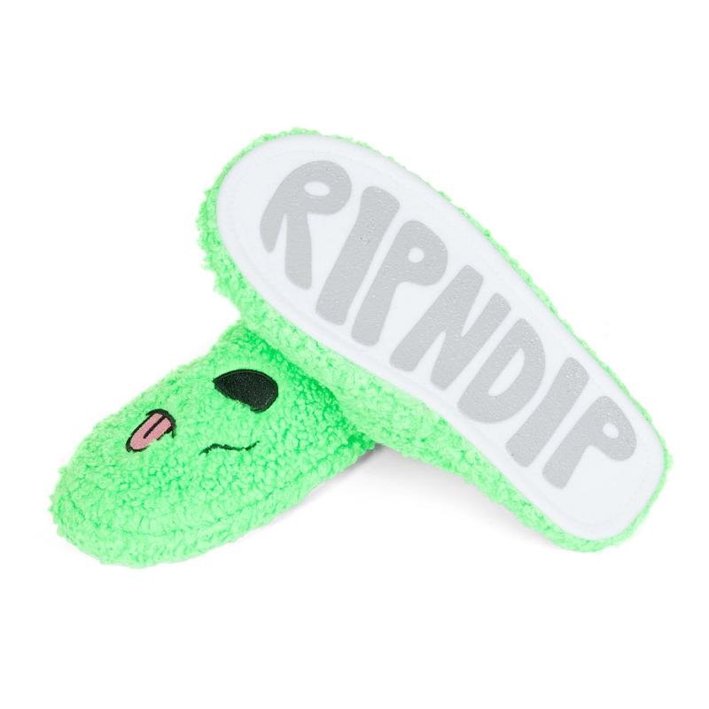 Green Ripndip Alien Face Fuzzy House Shoes | USAVD2970