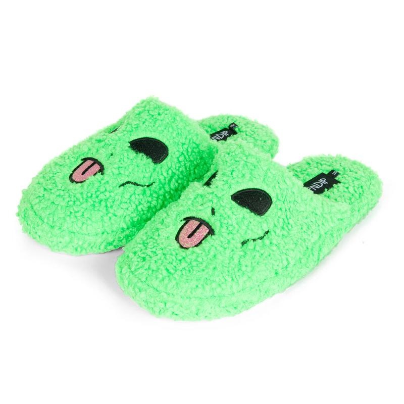 Green Ripndip Alien Face Fuzzy House Shoes | USAVD2970