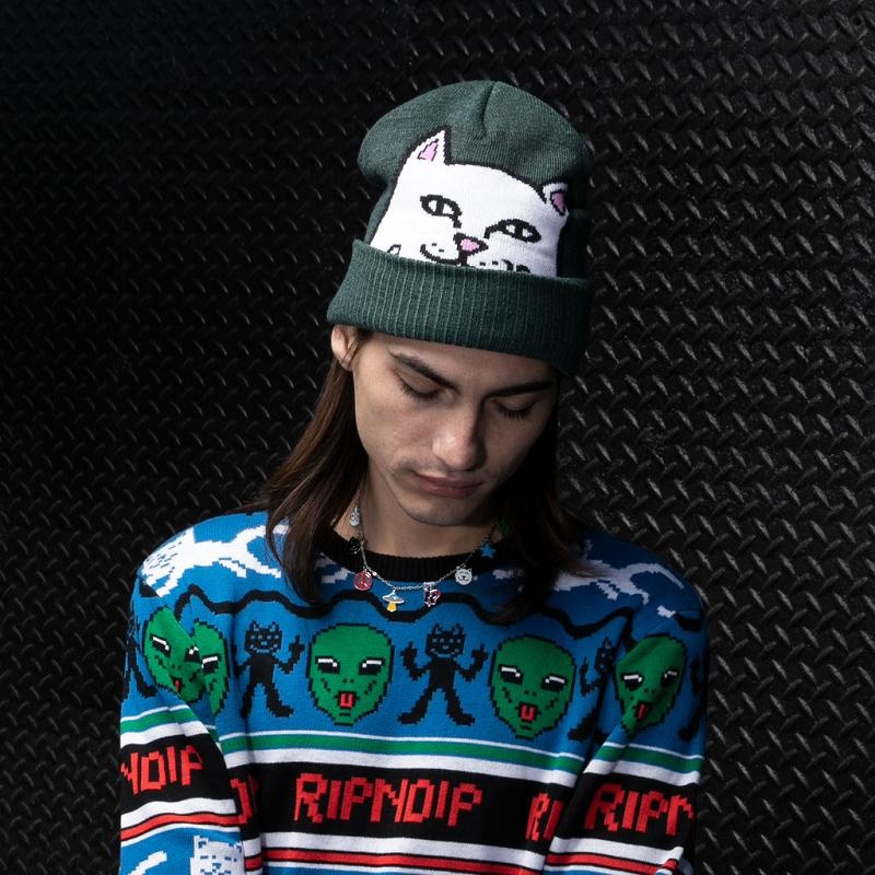 Green Ripndip Peeking Nermal Beanie | USAMA2923