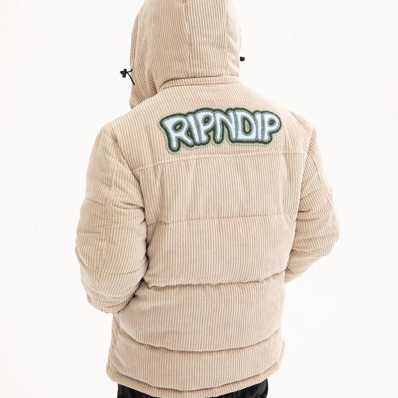 Khaki Ripndip Intertwined Corduroy Puffer Jackets | USAQZ2507