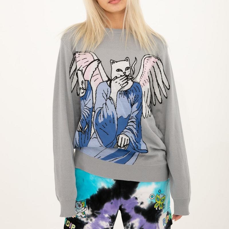 Light Blue Ripndip Heaven And Hell Knit Sweaters | USADN2857