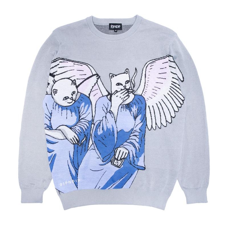 Light Blue Ripndip Heaven And Hell Knit Sweaters | USADN2857