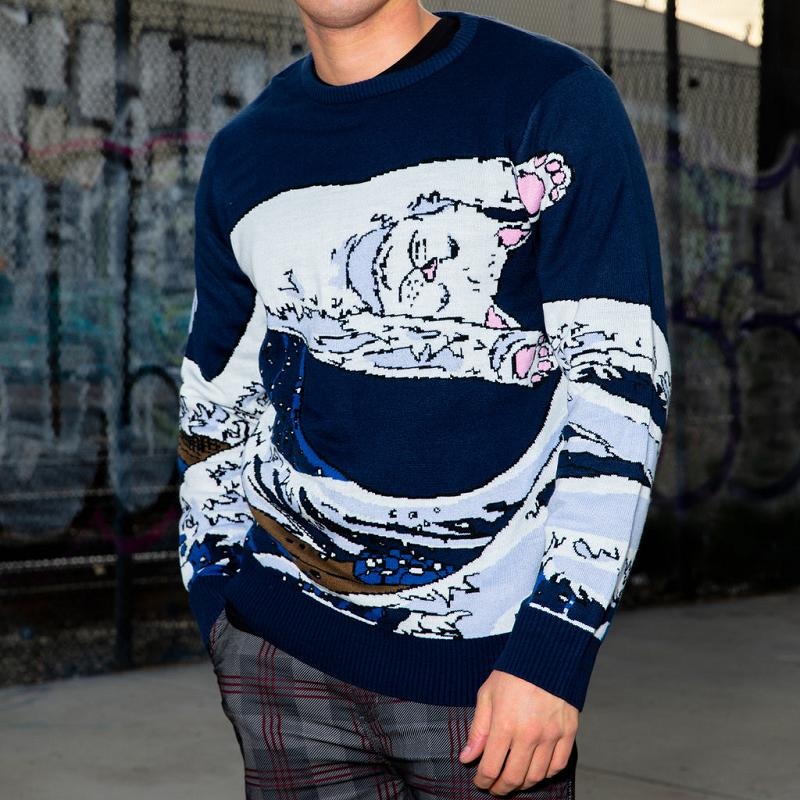 Navy Ripndip Great Wave Sweaters | USAPQ2860