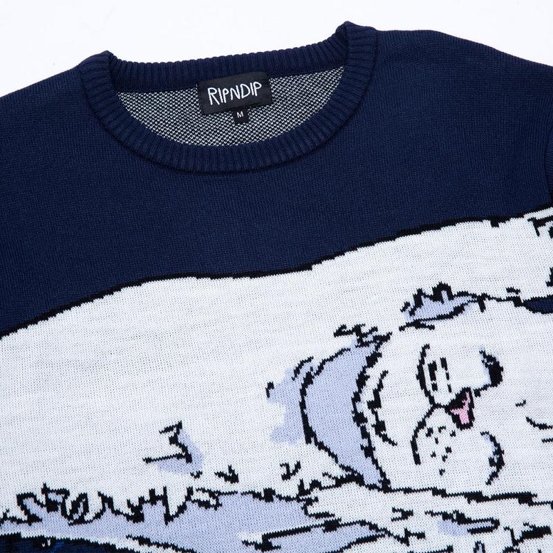 Navy Ripndip Great Wave Sweaters | USAPQ2860