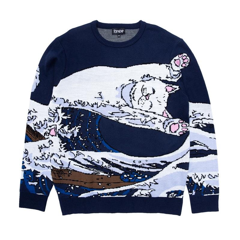 Navy Ripndip Great Wave Sweaters | USAPQ2860