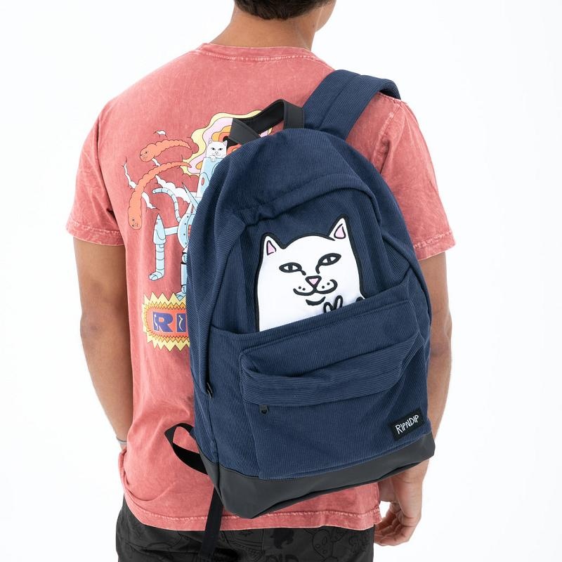 Navy Ripndip Lord Nermal Velcro Hands Corduroy Backpacks | USAWY2261