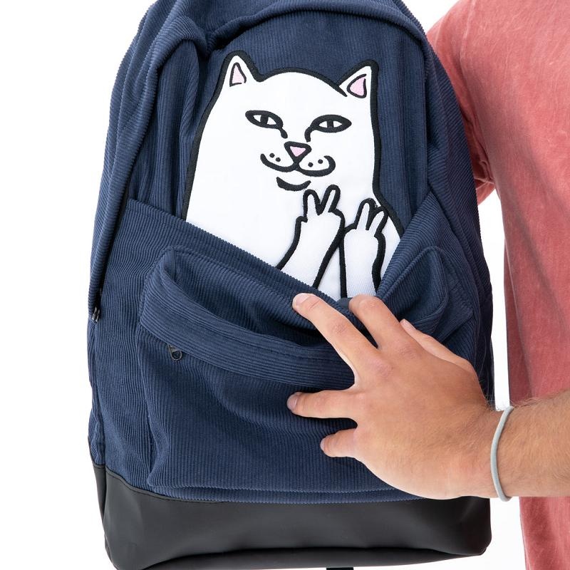 Navy Ripndip Lord Nermal Velcro Hands Corduroy Backpacks | USAWY2261