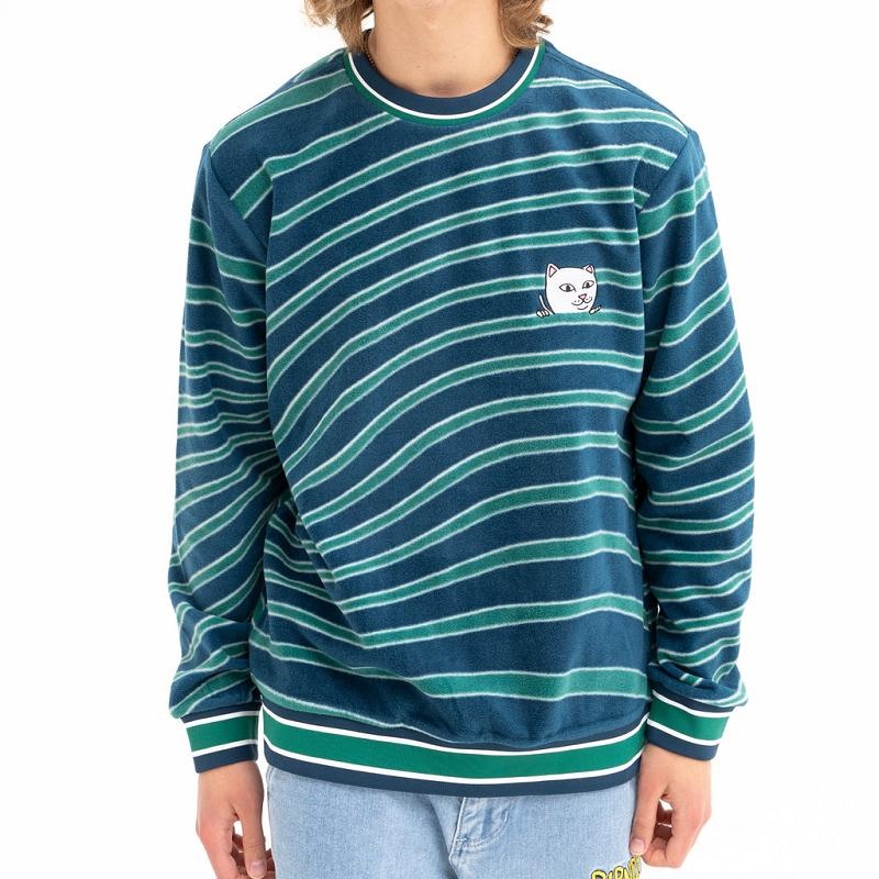 Navy / Turquoise Ripndip Dizzy Nermal Polar Fleece Crewneck Hoodie | USAAP2393