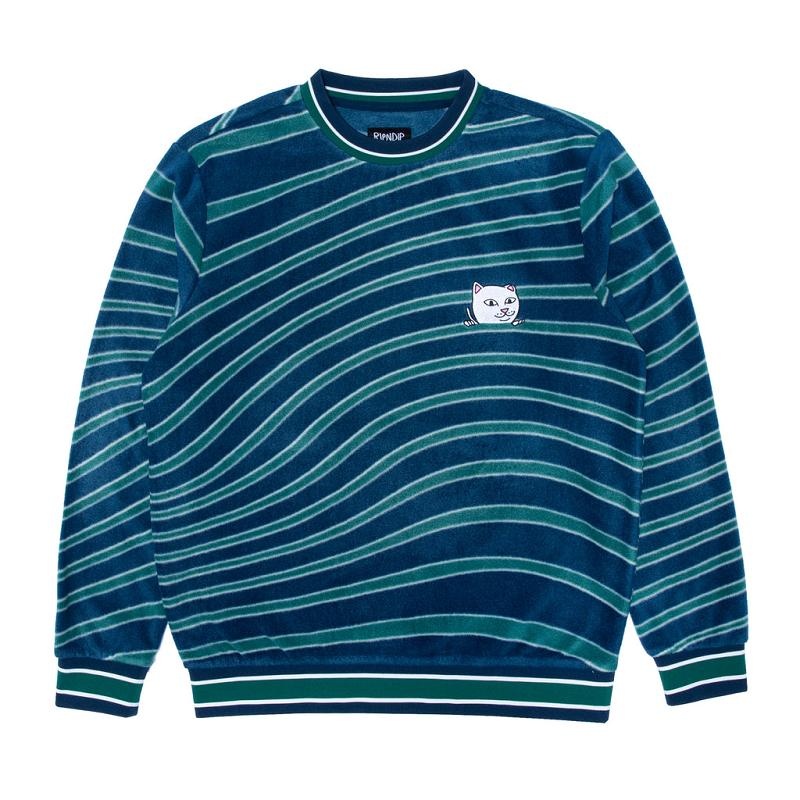 Navy / Turquoise Ripndip Dizzy Nermal Polar Fleece Crewneck Long Sleeve | USAOR2551