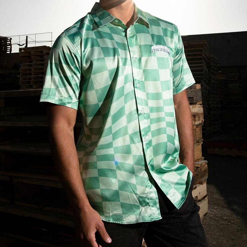 Olive / Deep Green Ripndip Checked Short Sleeve Button Up T Shirts | USAEX2893