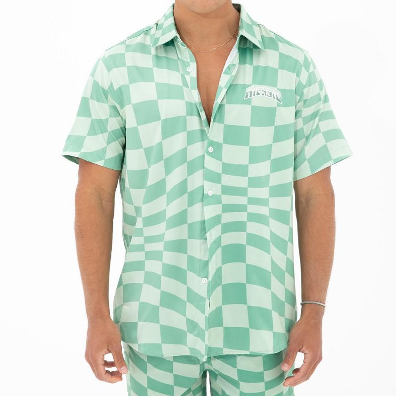 Olive / Deep Green Ripndip Checked Short Sleeve Button Up T Shirts | USAEX2893