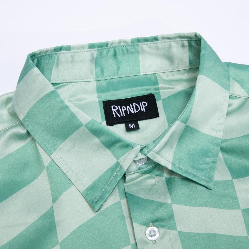 Olive / Deep Green Ripndip Checked Short Sleeve Button Up T Shirts | USAEX2893