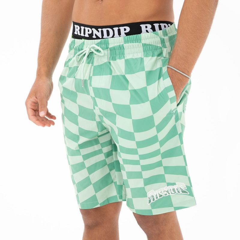 Olive / Deep Green Ripndip Checked Swim Shorts | USAKI2833