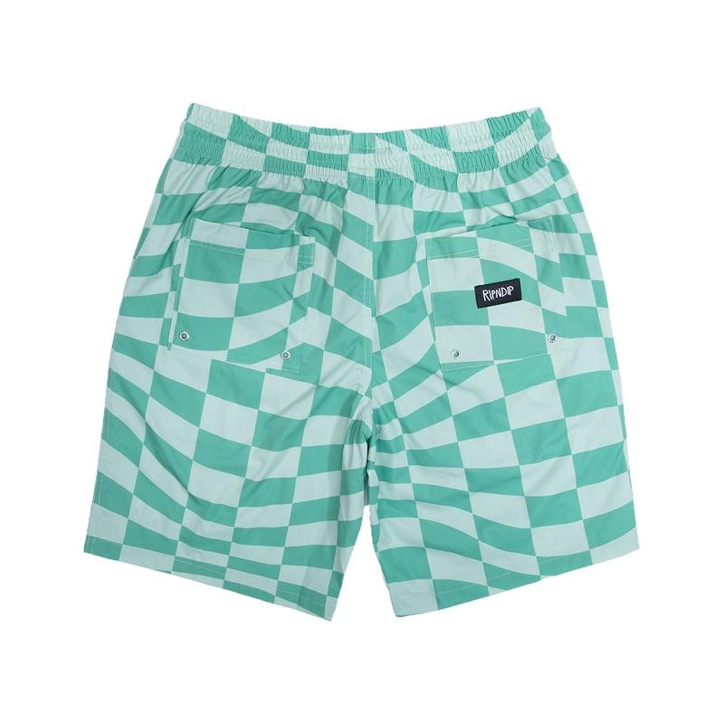 Olive / Deep Green Ripndip Checked Swim Shorts | USAKI2833