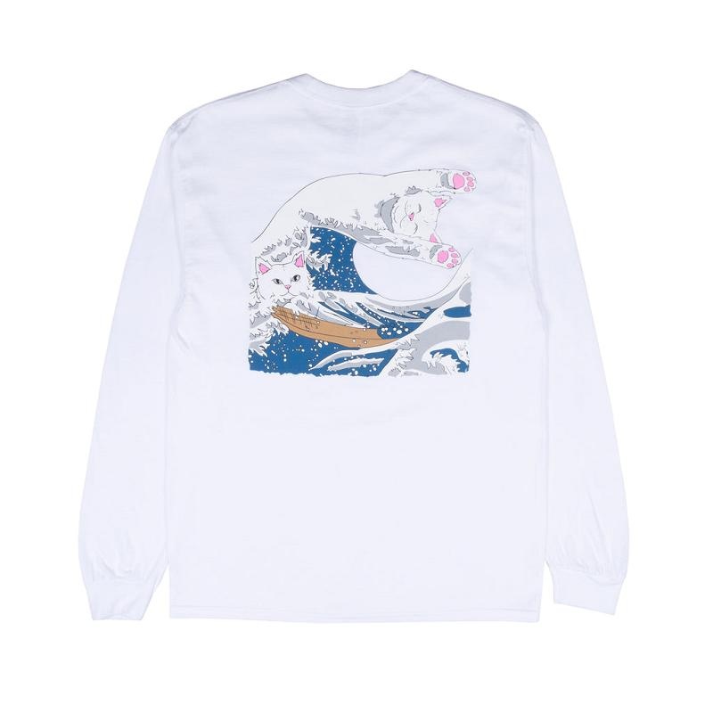 White Ripndip The Great Wave Of Nerm Long Sleeve | USAZG2566